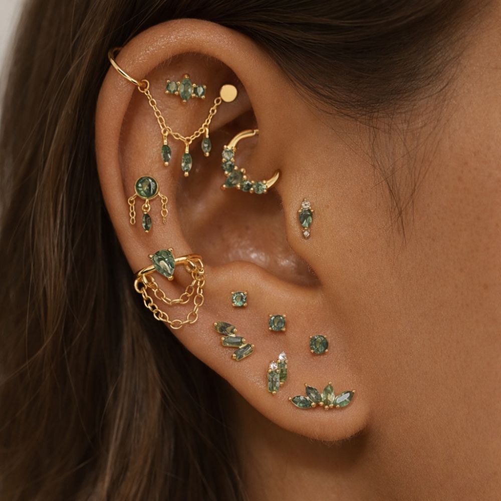 Moss Agate Ear Stack