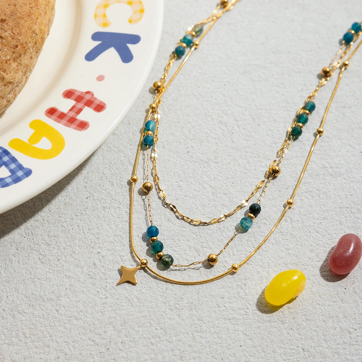 Blue Beaded Layered Necklace