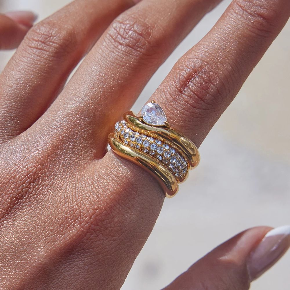 Gold Statement Ring Trio