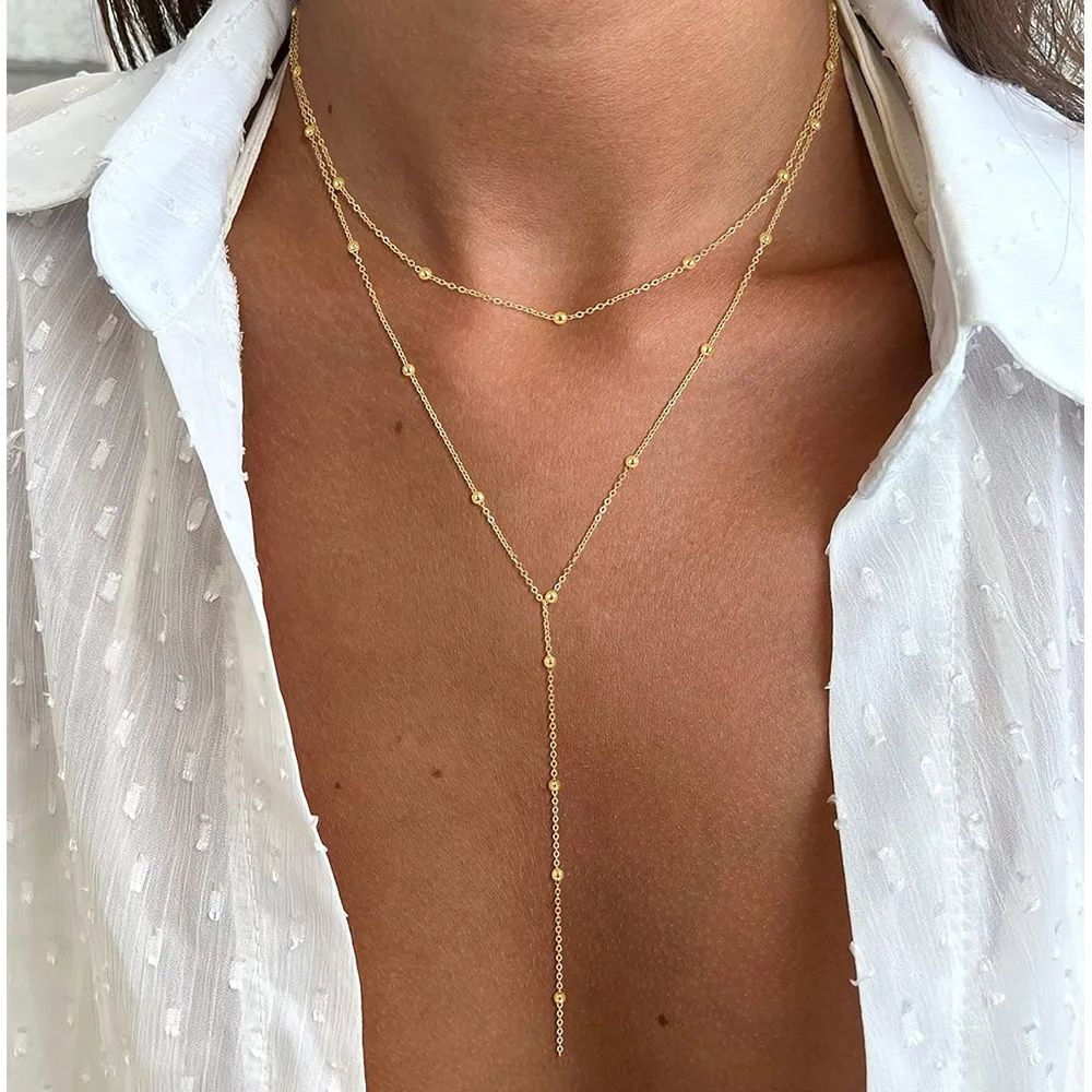 Gold Satellite Lariat Necklace