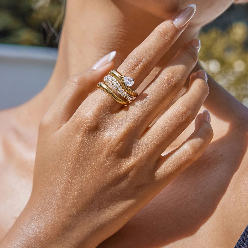 Gold Statement Ring Trio