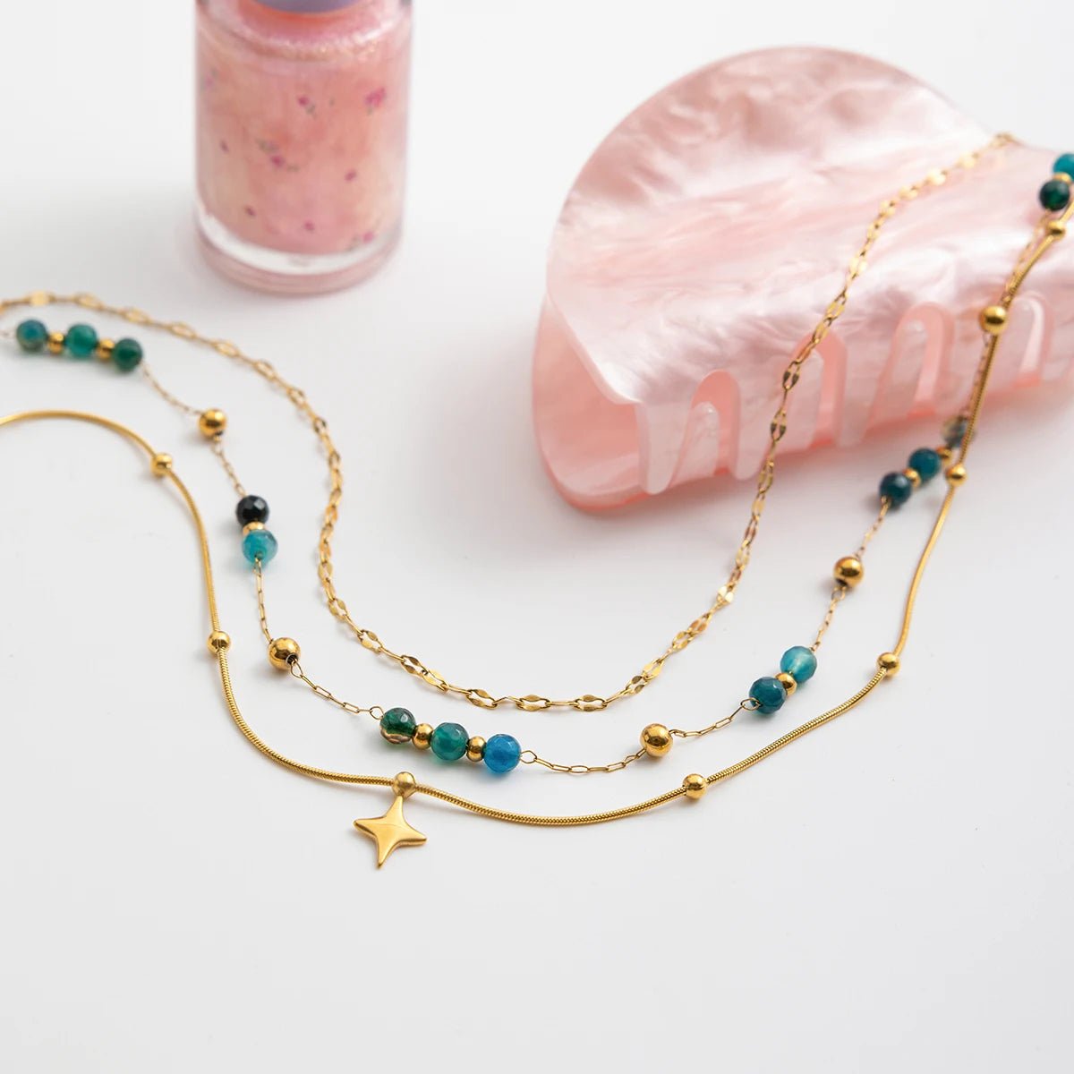 Blue Beaded Layered Necklace