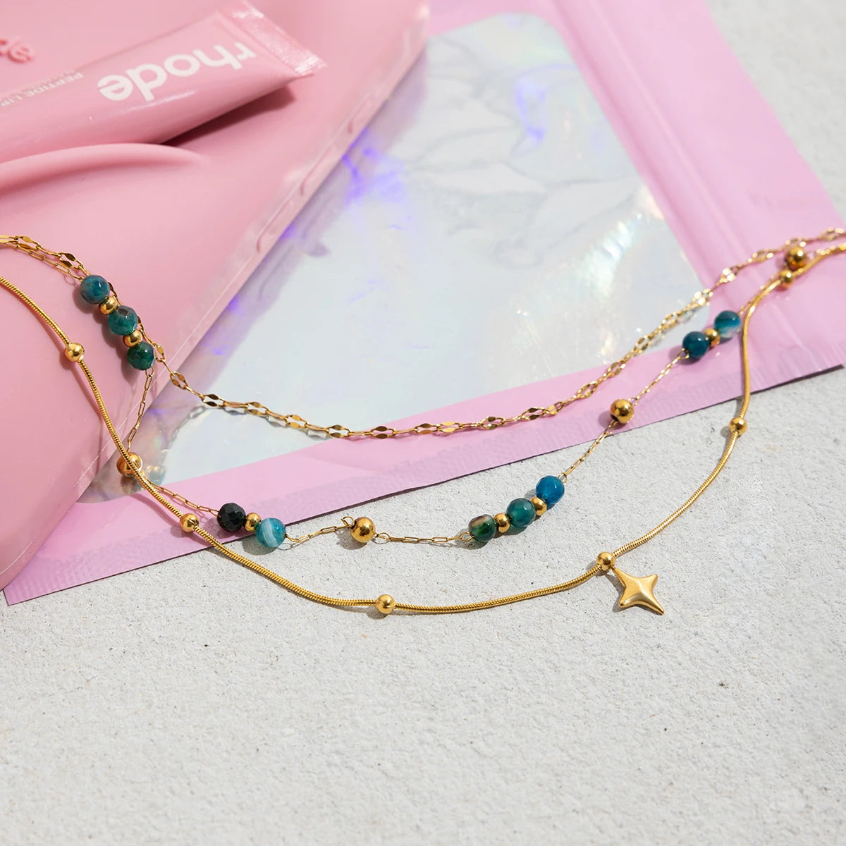 Blue Beaded Layered Necklace