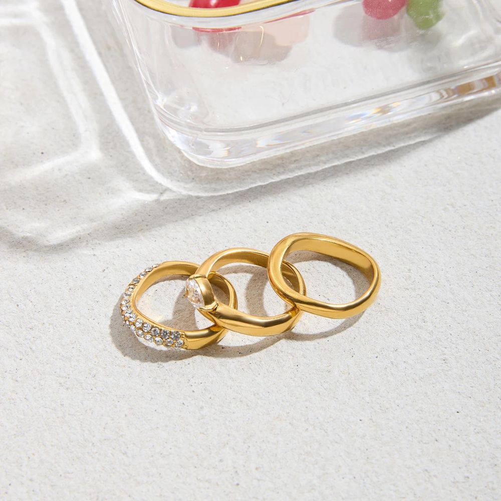 Gold Statement Ring Trio