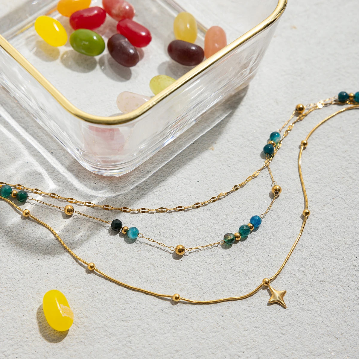 Blue Beaded Layered Necklace
