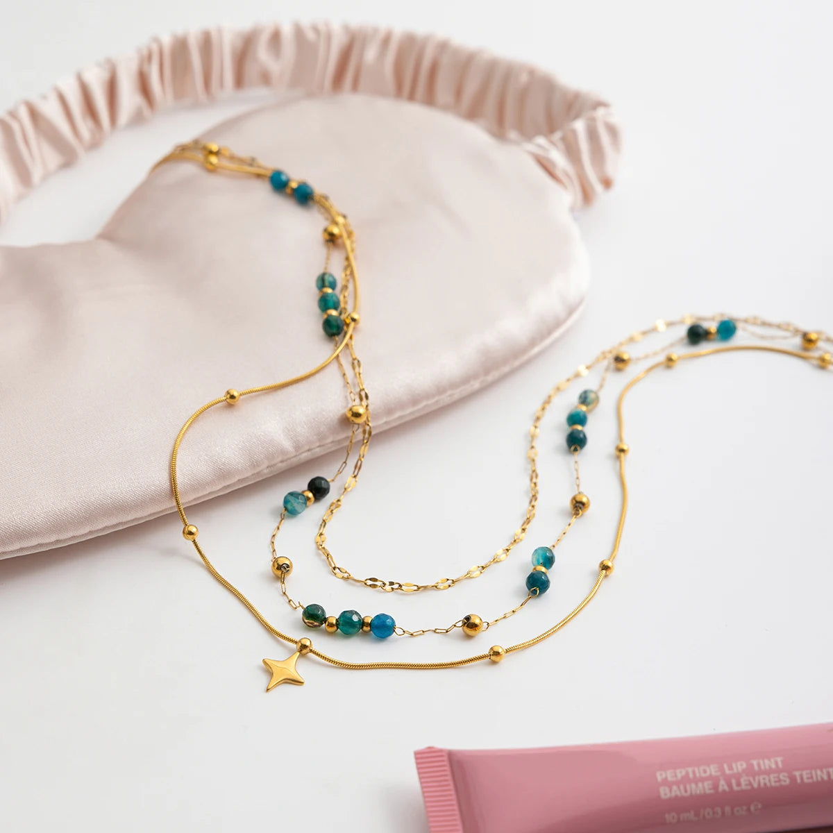 Blue Beaded Layered Necklace
