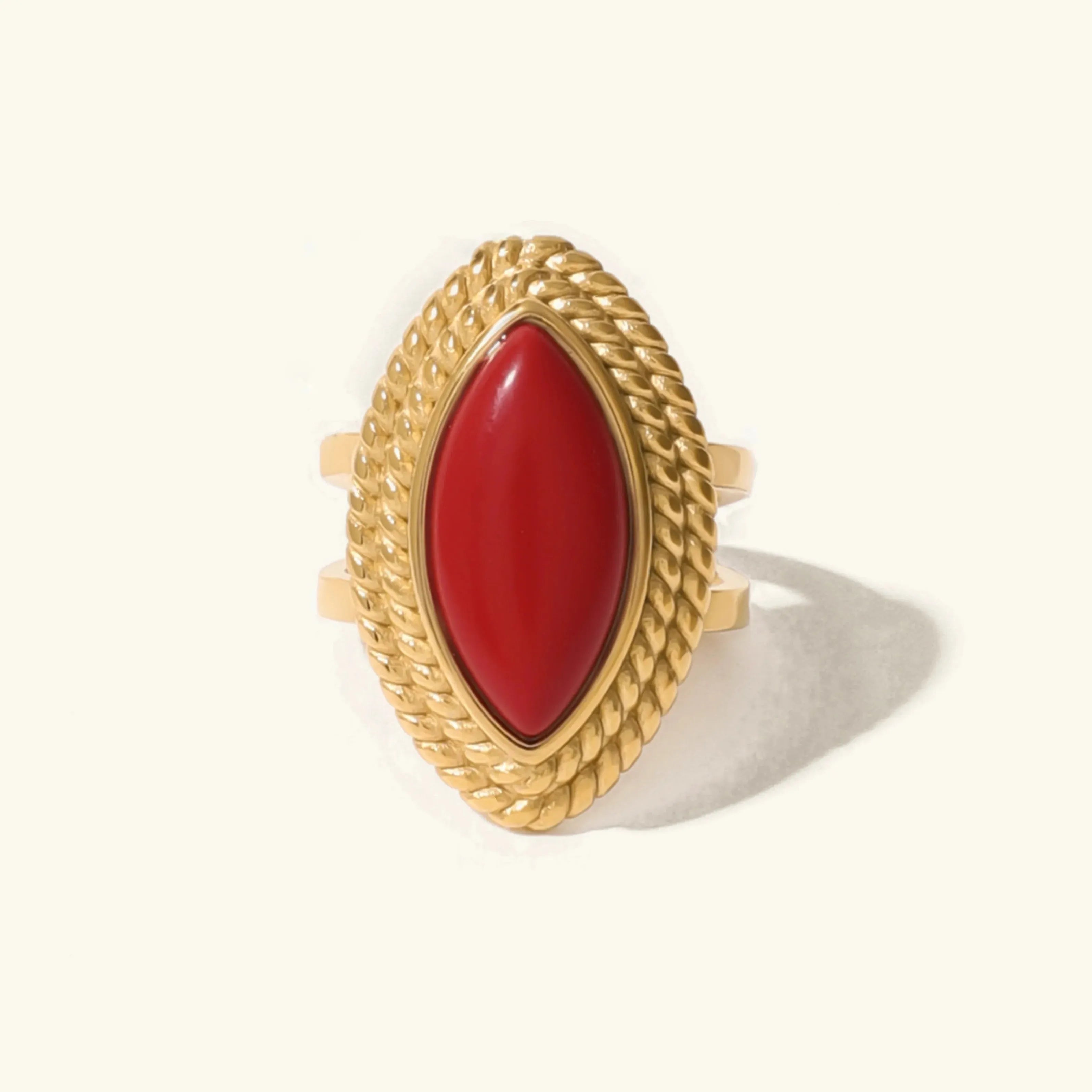 Bold Marquise Red Stone Statement Ring – Waterproof 18K Gold Plated