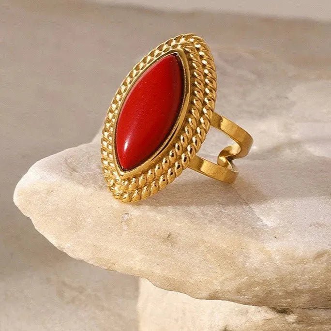 Bold Marquise Red Stone Statement Ring – Waterproof 18K Gold Plated