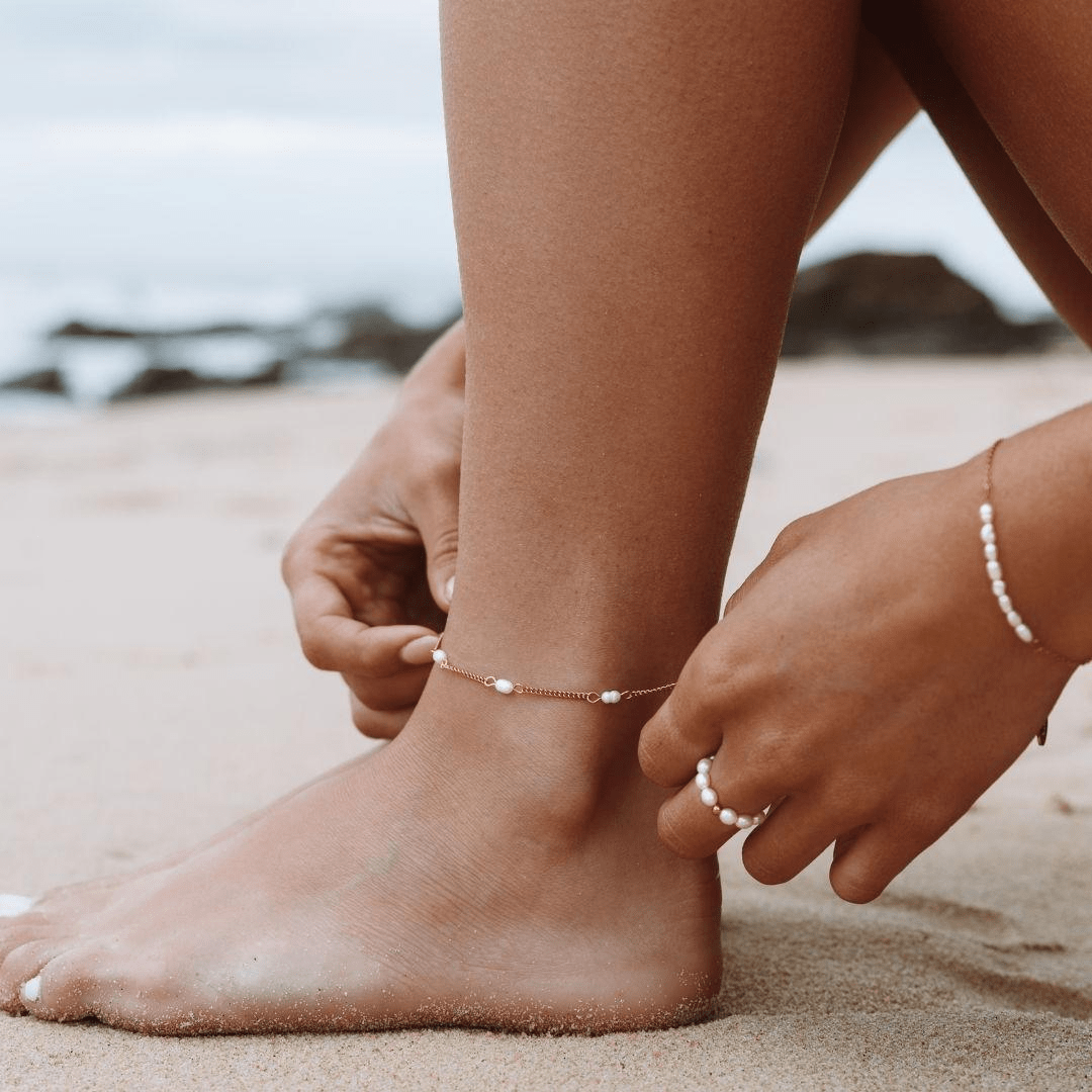Freshwater Pearl Anklet – Adjustable, Waterproof & Tarnish-Free – Beach Jewelry Essential