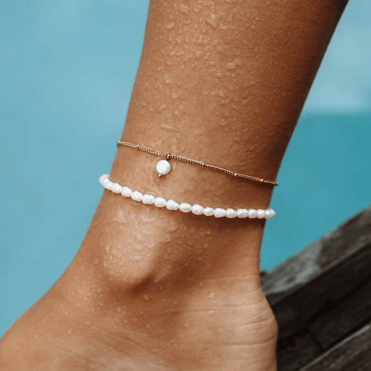 Freshwater Pearl Anklet – Minimalist Beach Jewelry – Waterproof & Adjustable