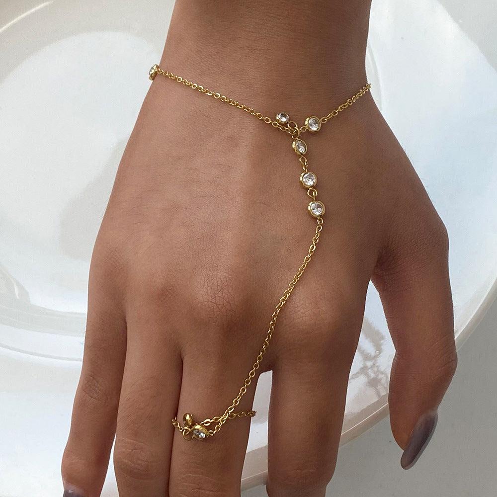 Gold Diamond Hand Chain Bracelet – Elegant Finger 18k Gold plated