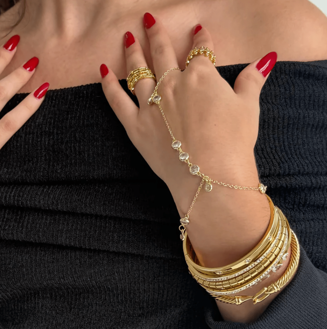 Gold Diamond Hand Chain Bracelet – Elegant Finger 18k Gold plated