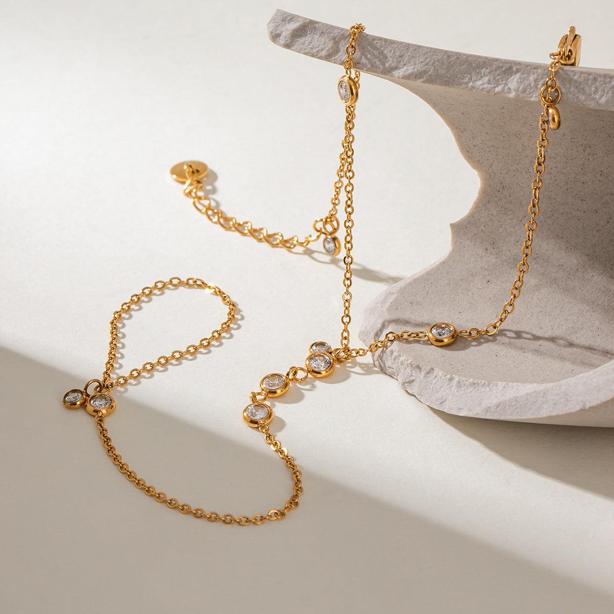 Gold Diamond Hand Chain Bracelet – Elegant Finger 18k Gold plated