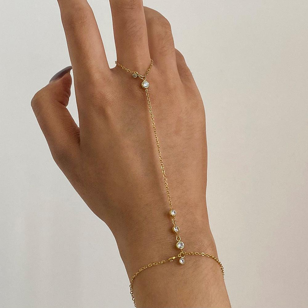 Gold Diamond Hand Chain Bracelet – Elegant Finger 18k Gold plated