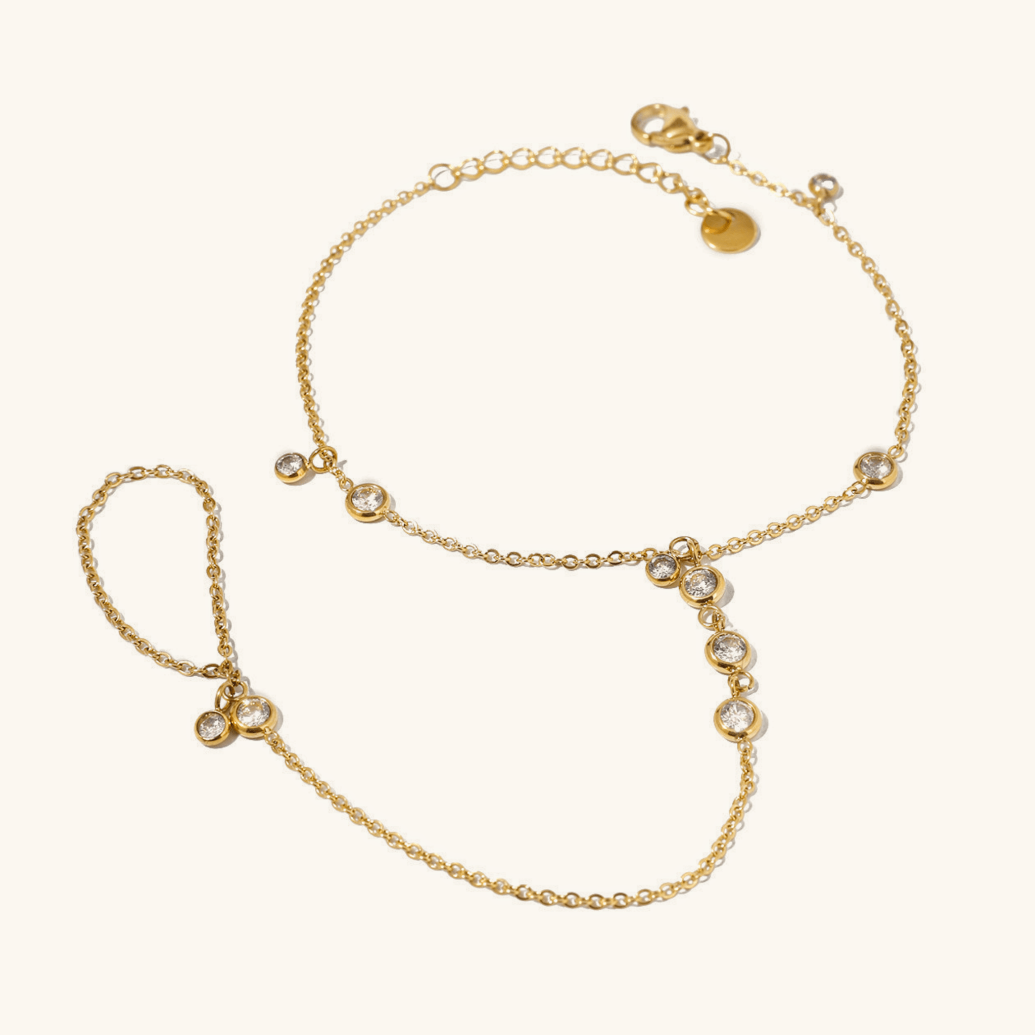 Gold Diamond Hand Chain Bracelet – Elegant Finger 18k Gold plated