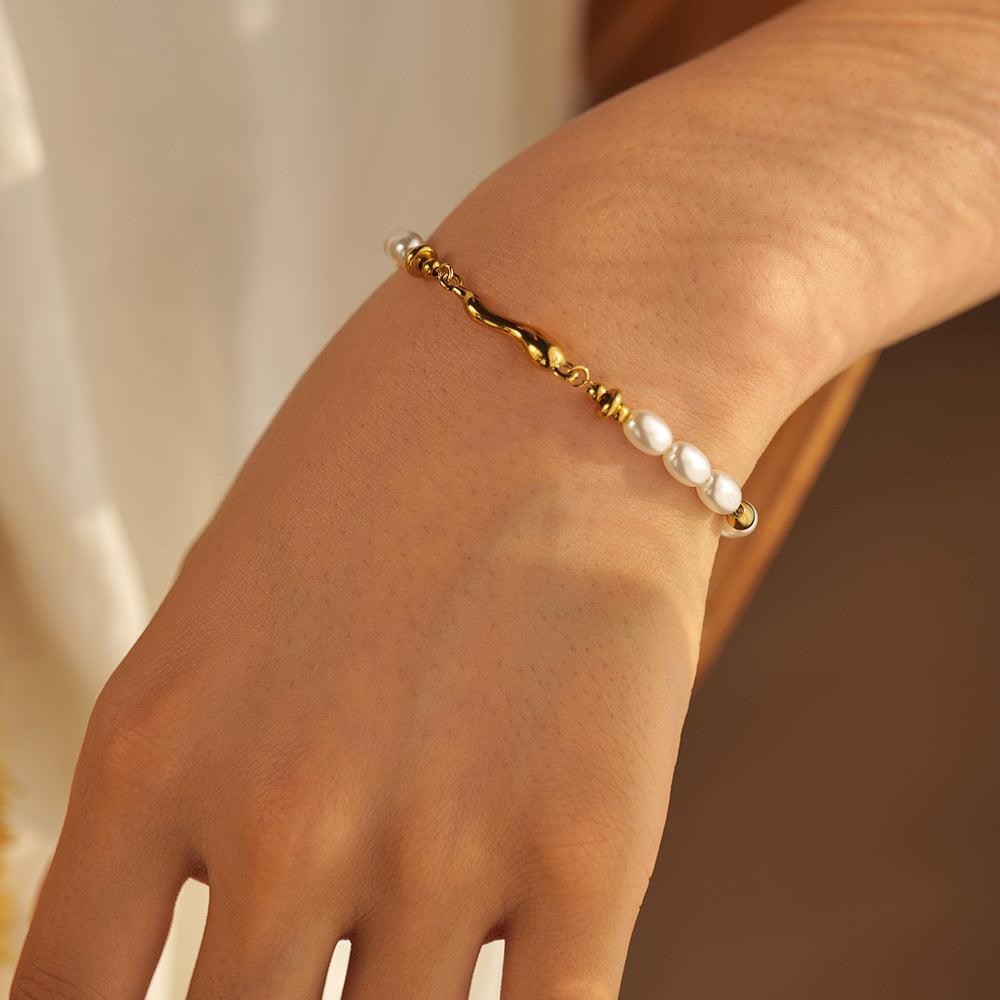 Gold Freshwater Pearl Bracelet – Waterproof Vintage-Inspired 18k Gold plated Jewelry