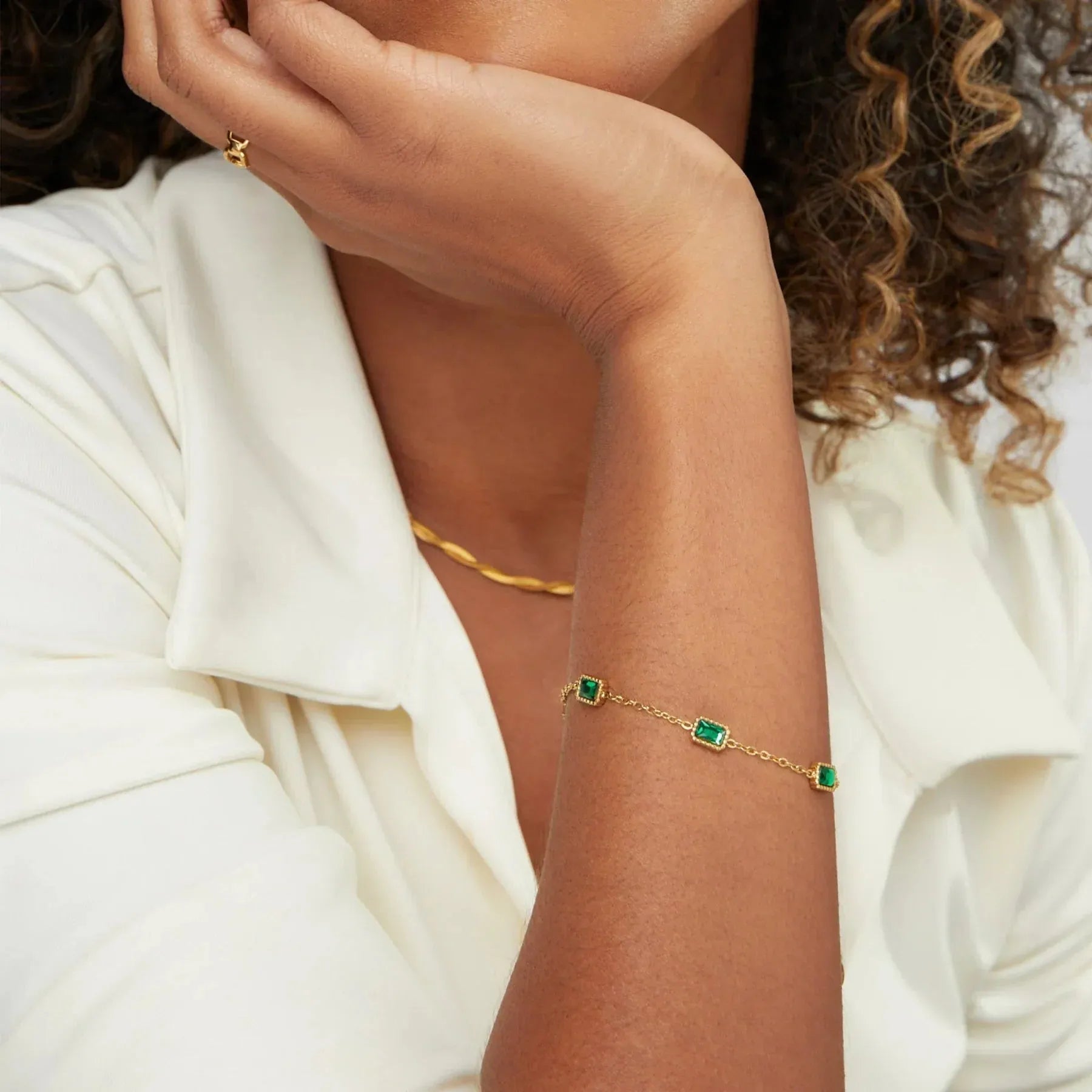 Gold Green Crystal Bracelet – Elegant Waterproof Statement Jewelry