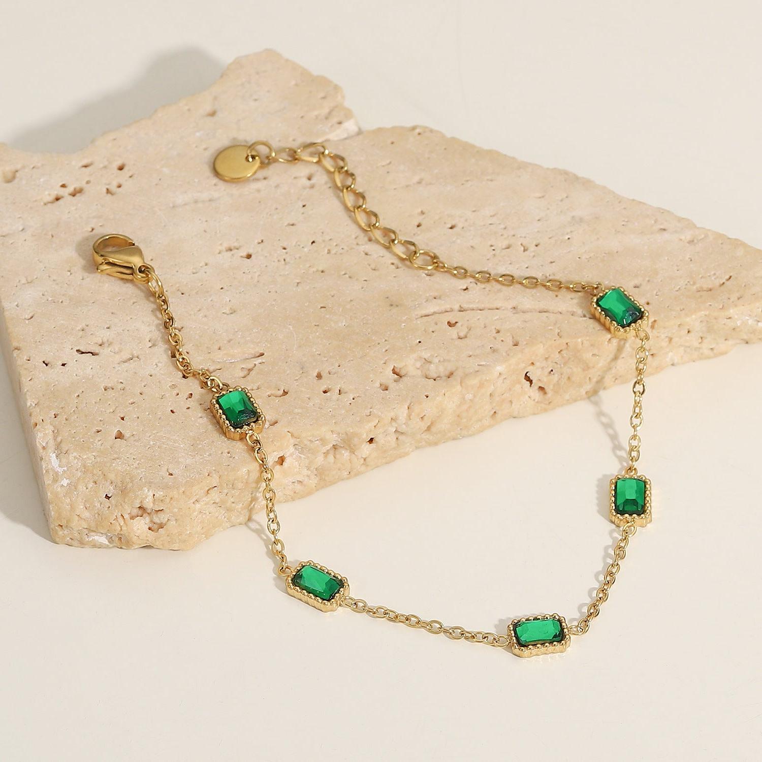 Gold Green Crystal Bracelet – Elegant Waterproof Statement Jewelry