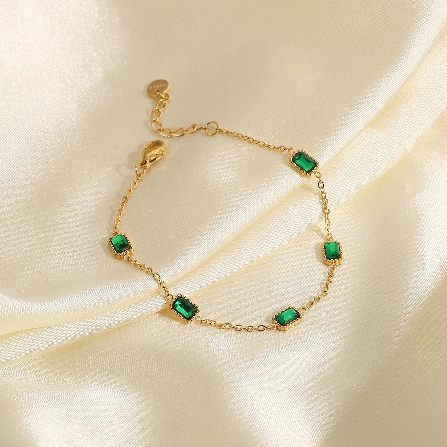 Gold Green Crystal Bracelet – Elegant Waterproof Statement Jewelry