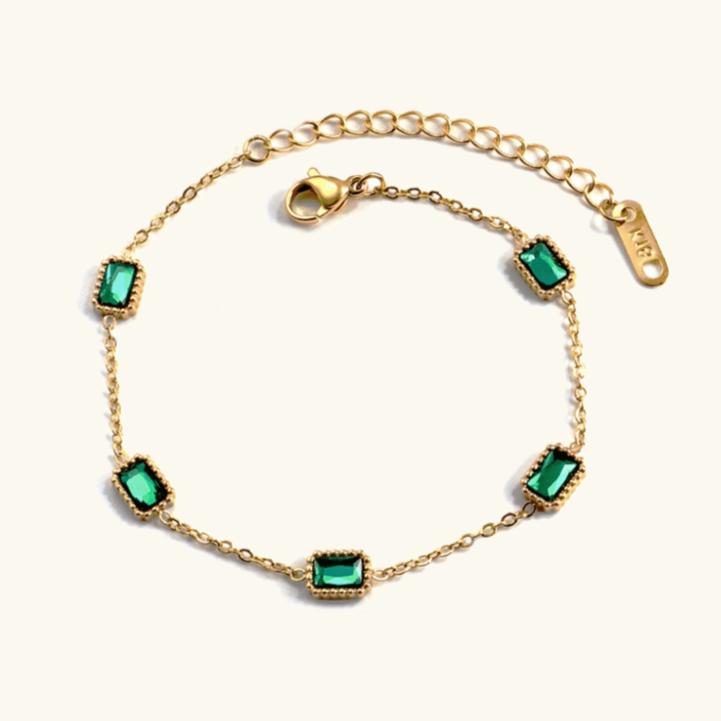 Gold Green Crystal Bracelet – Elegant Waterproof Statement Jewelry