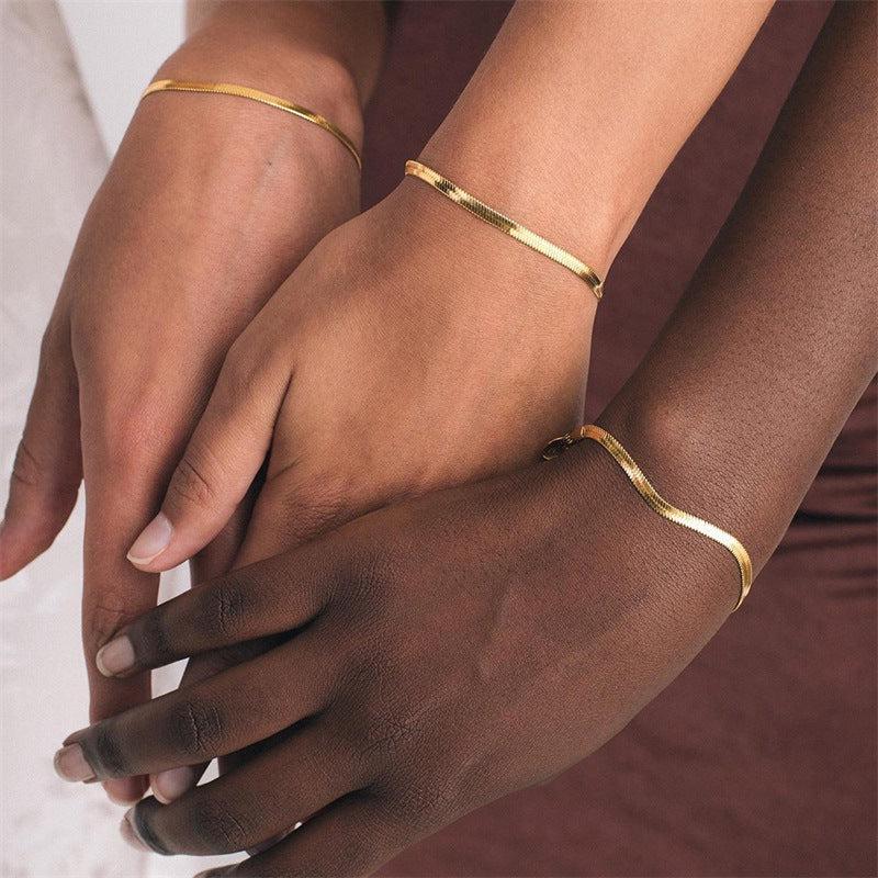 Gold & Silver Herringbone Chain Bracelet – Waterproof, Non Tarnish
