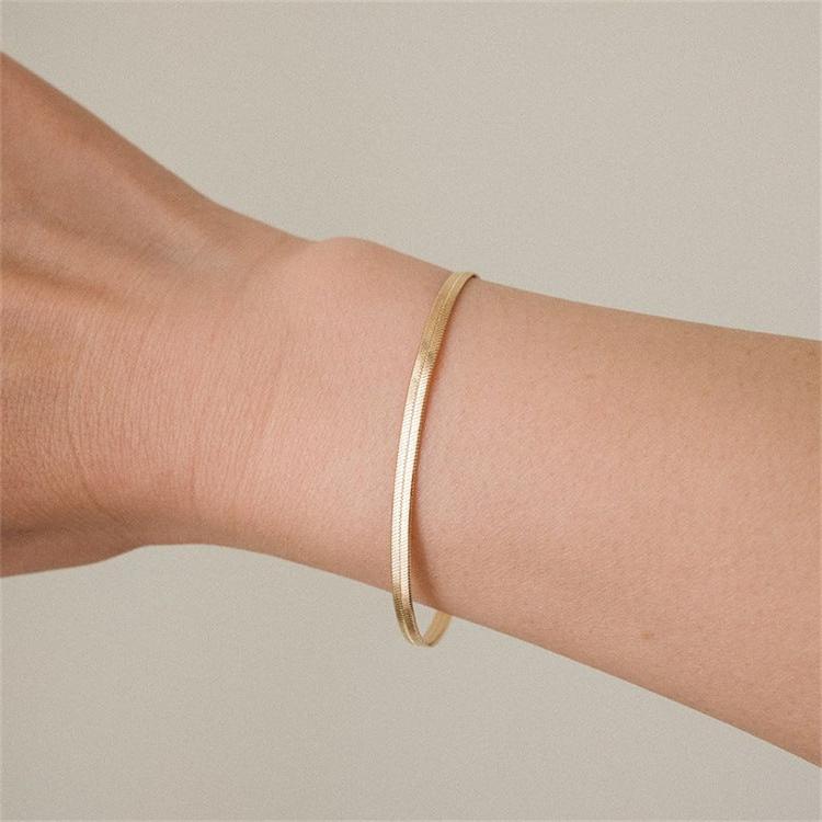Gold & Silver Herringbone Chain Bracelet – Waterproof, Non Tarnish