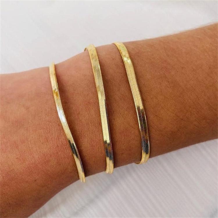 Gold & Silver Herringbone Chain Bracelet – Waterproof, Non Tarnish