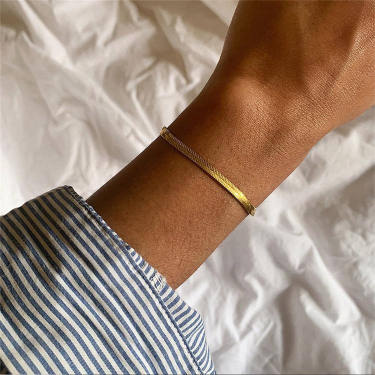 Gold & Silver Herringbone Chain Bracelet – Waterproof, Non Tarnish