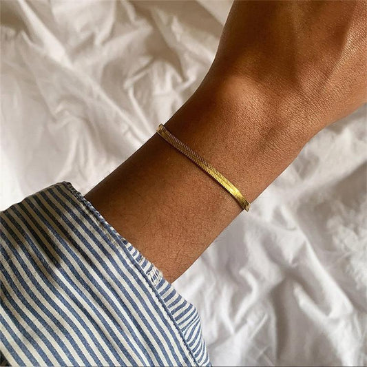 Gold & Silver Herringbone Chain Bracelet – Waterproof, Non Tarnish