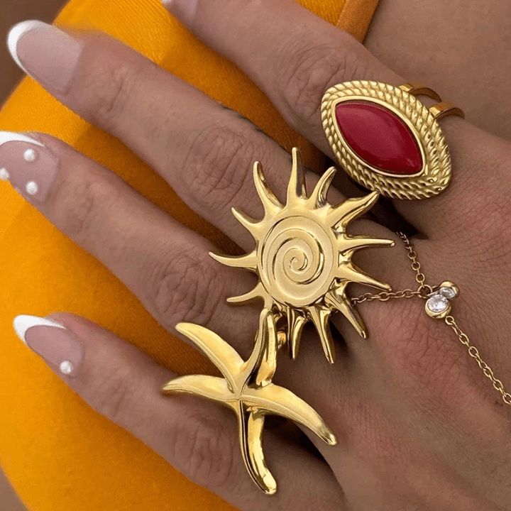 Bold Gold Sun Ring – Adjustable, Waterproof & Hypoallergenic