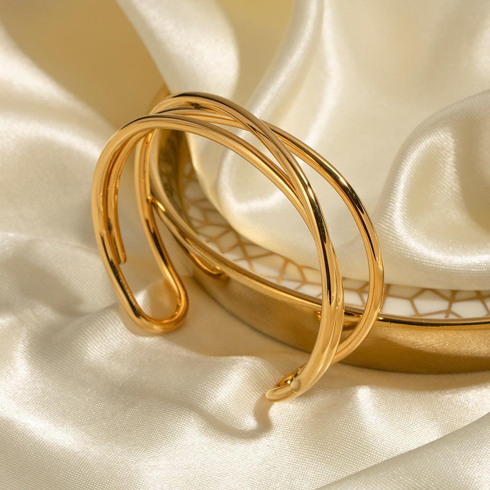 Gold Twist Open Cuff Bracelet – Waterproof 18K Gold plated Jewelry