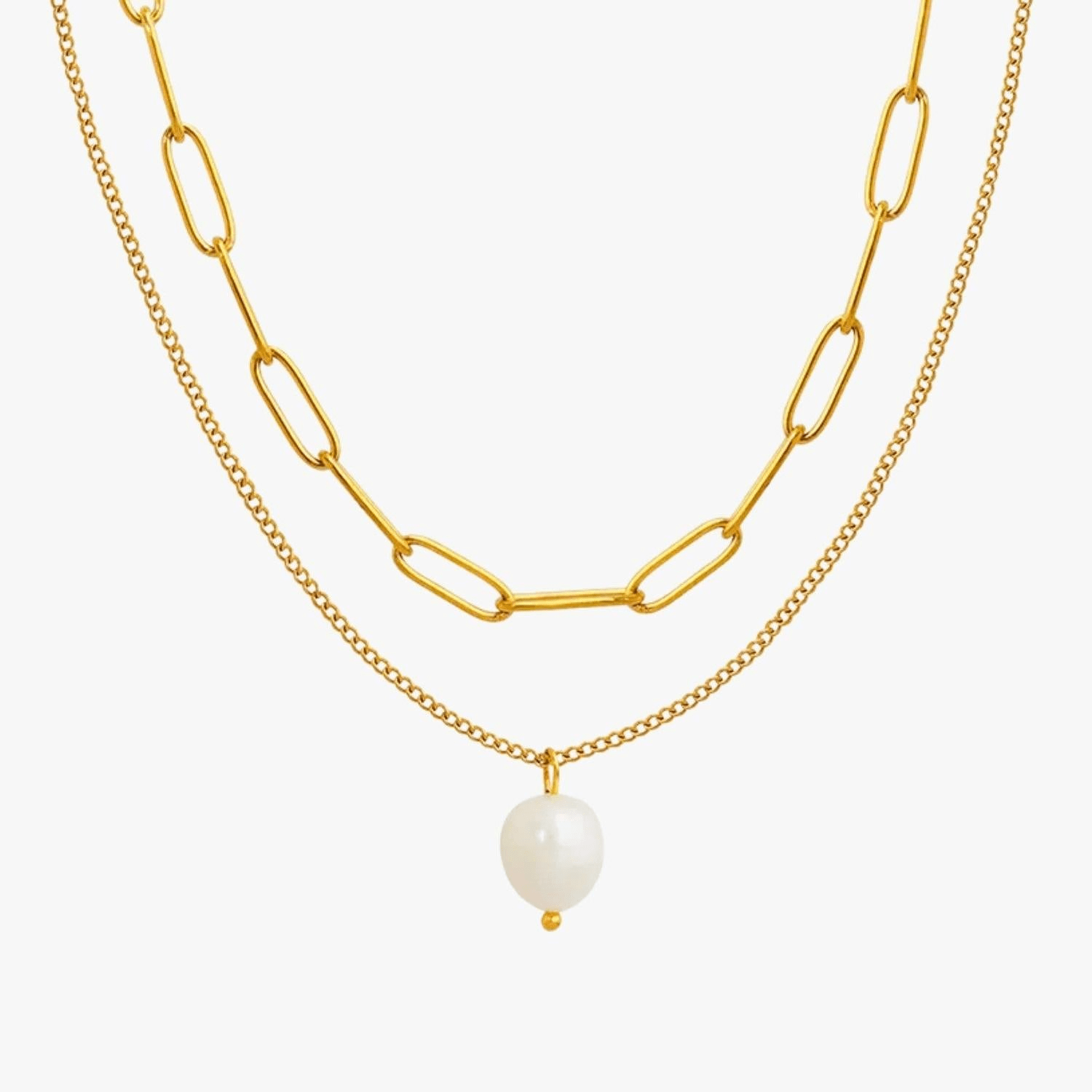 Layered Pearl Necklace Set – 18K Gold Waterproof Choker & Baroque Strand – Summer Beach Jewelry