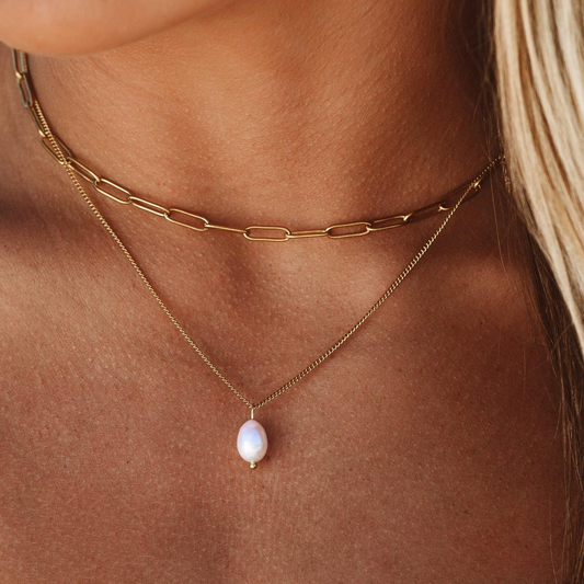 Layered Pearl Necklace Set – 18K Gold Waterproof Choker & Baroque Strand – Summer Beach Jewelry