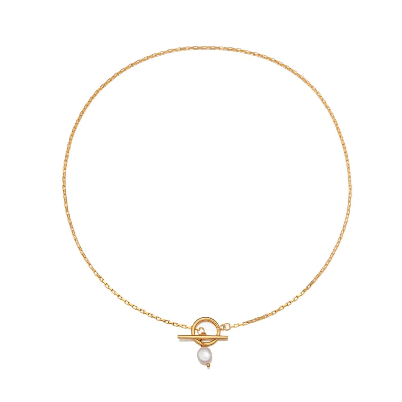 Pearl Toggle Necklace – Waterproof Gold Chain with Freshwater Pearl