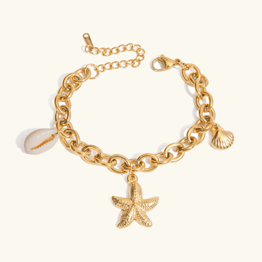 Starfish & Seashell Charm Bracelet – Waterproof Gold or Silver Chain Jewelry