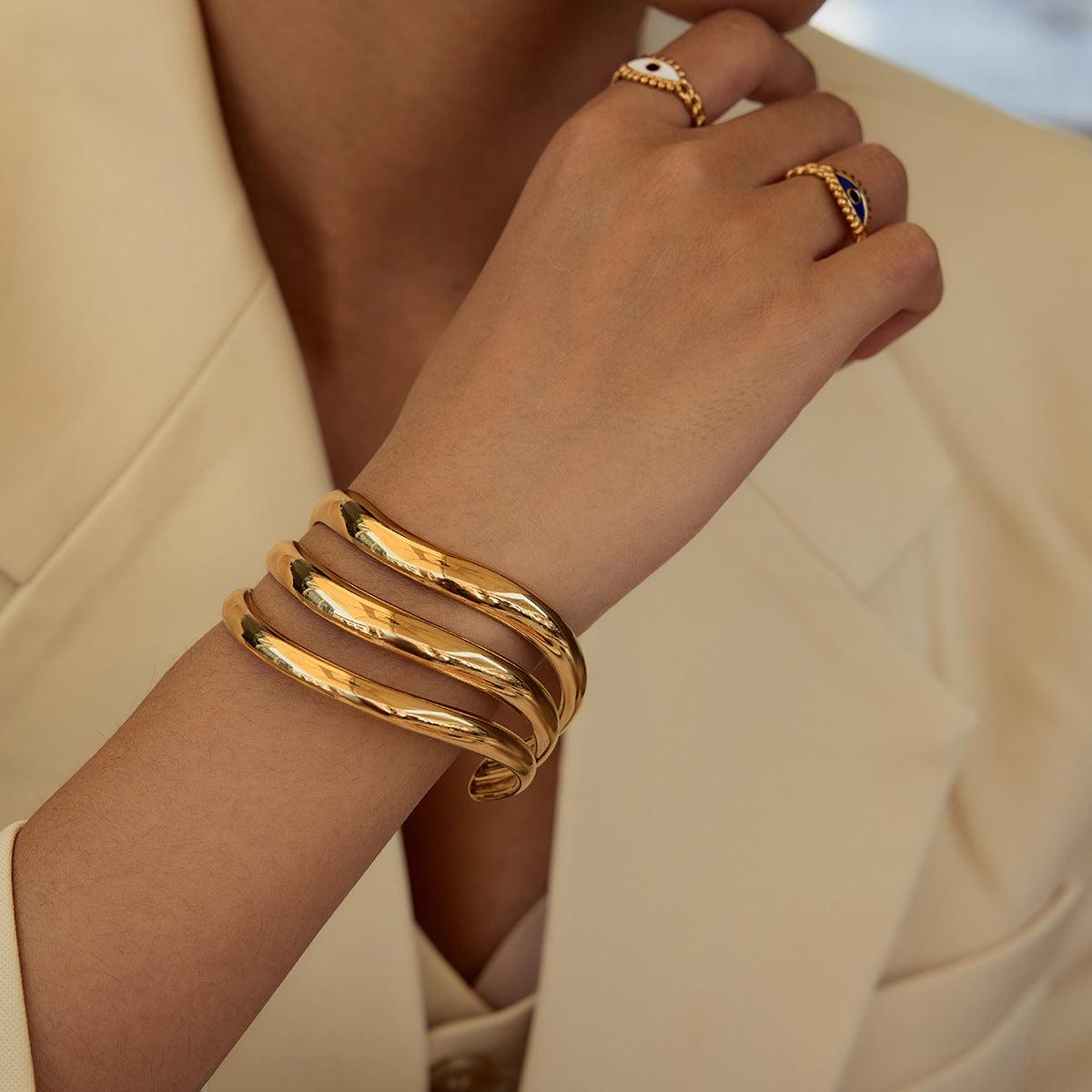 Triple Layer Gold Cuff Bracelet – Bold Statement Bangle