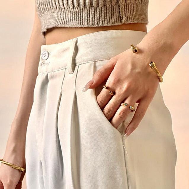 Twisted Gold Cuff Bracelet with Gemstone Ends – Waterproof & Non Tarnish