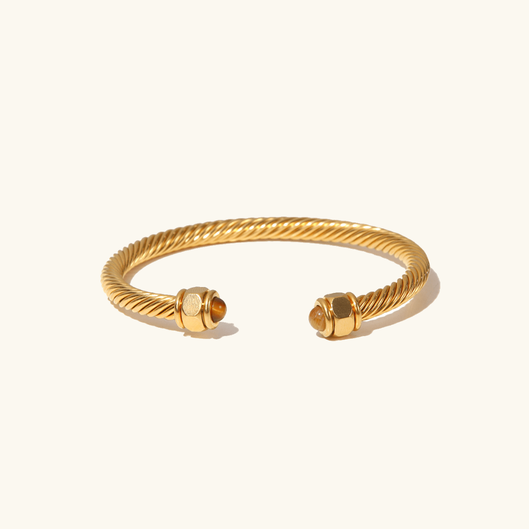 Twisted Gold Cuff Bracelet with Gemstone Ends – Waterproof & Non Tarnish