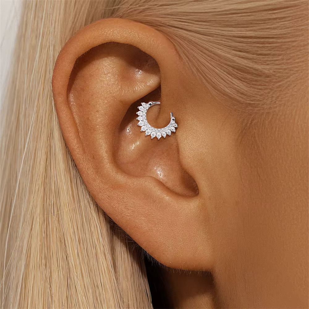 moissanite hoop clicker earring in 925 sterling silver for helix and conch cartilage piercing