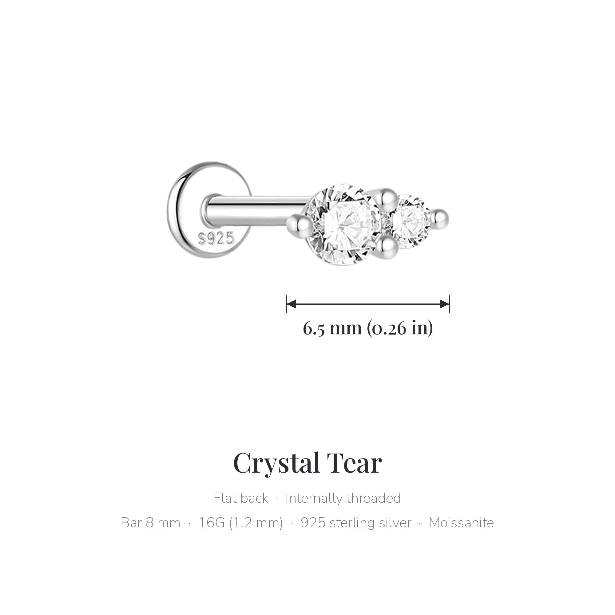 Crystal Tear – Moissanite Flat Back Tragus Stud
