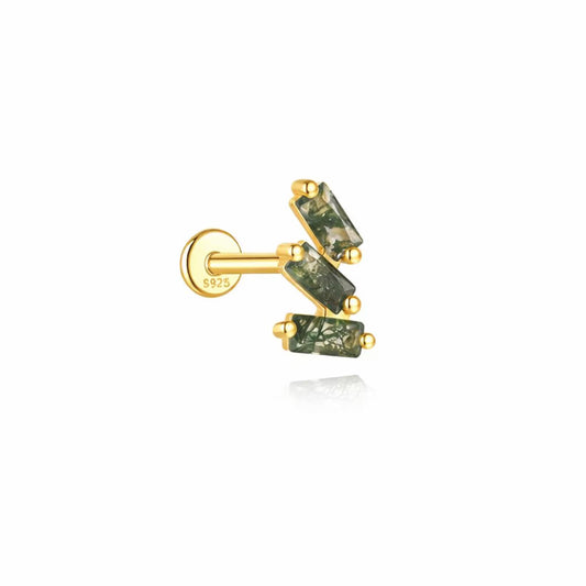 moss agate cluster stud earring cartilage gold 925 sterling silver green ear stack
