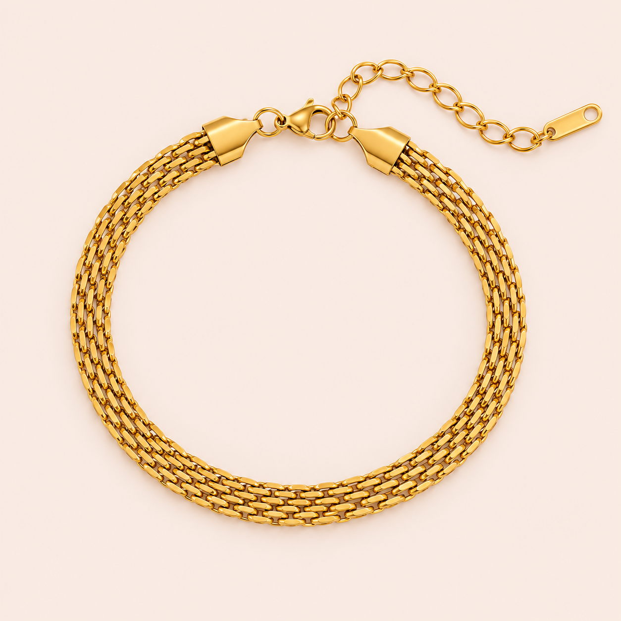 Gold multi-strand chain anklet with lobster clasp and adjustable extender