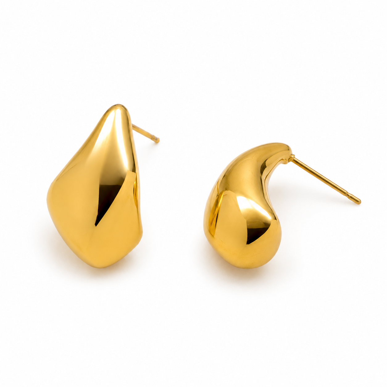 Gold teardrop stud earrings, chunky statement earrings in polished 18K gold plated stainless steel