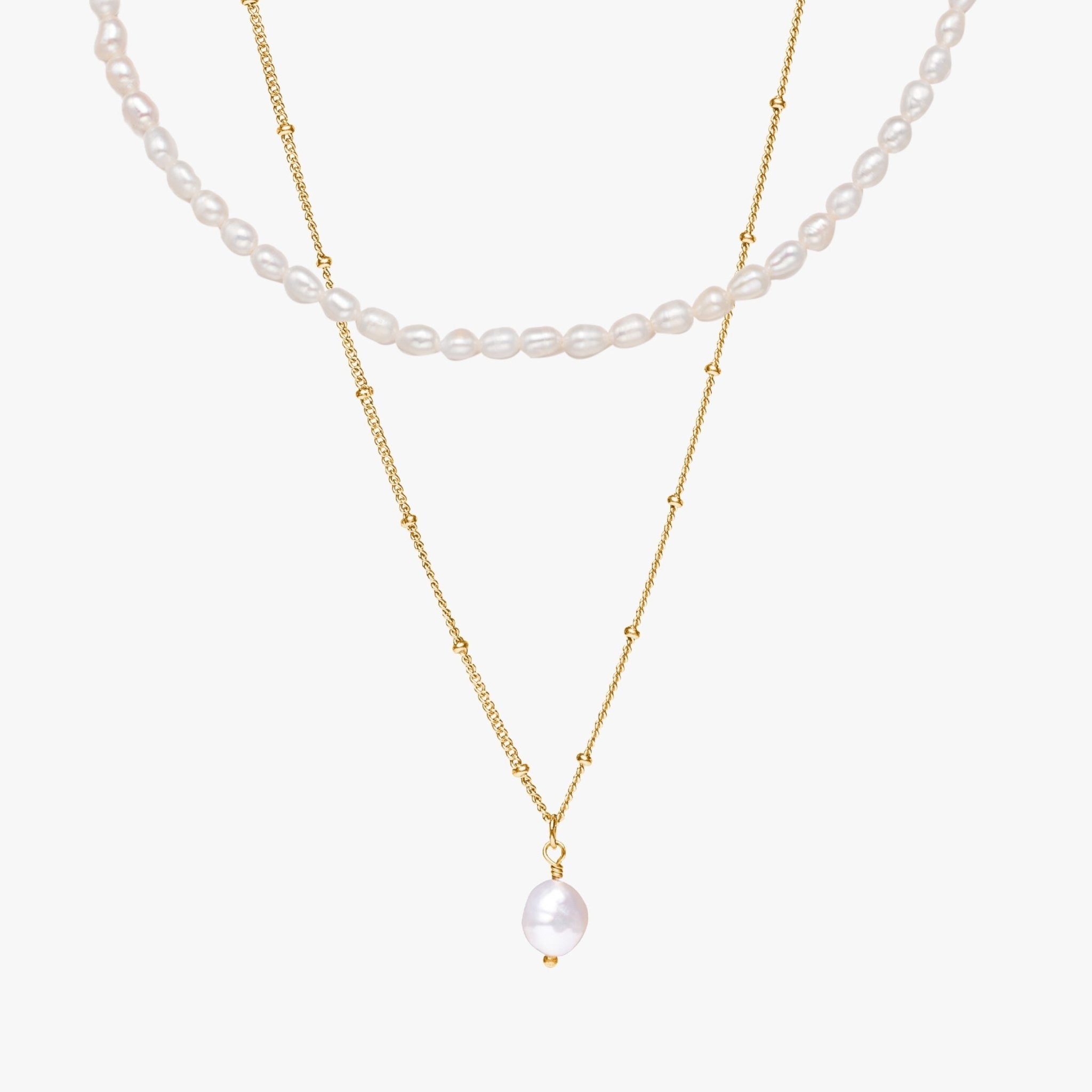 Bundle Solstice gift set pearl necklace and gold necklace with pearl drop.