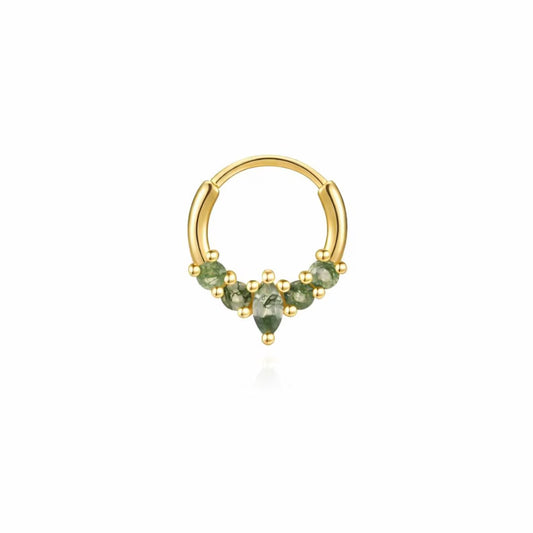 moss agate crescent hoop earring daith placement gold 925 sterling silver green ear stack jewelry