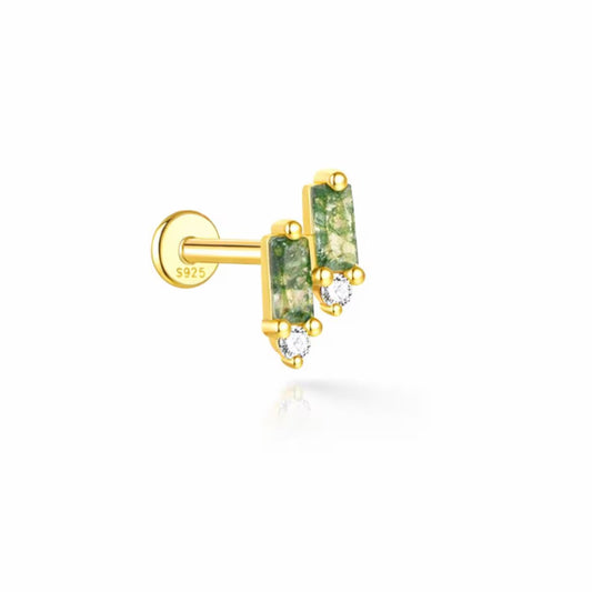 Moss agate cartilage stud earring gold 925 sterling silver green ear stack jewelry