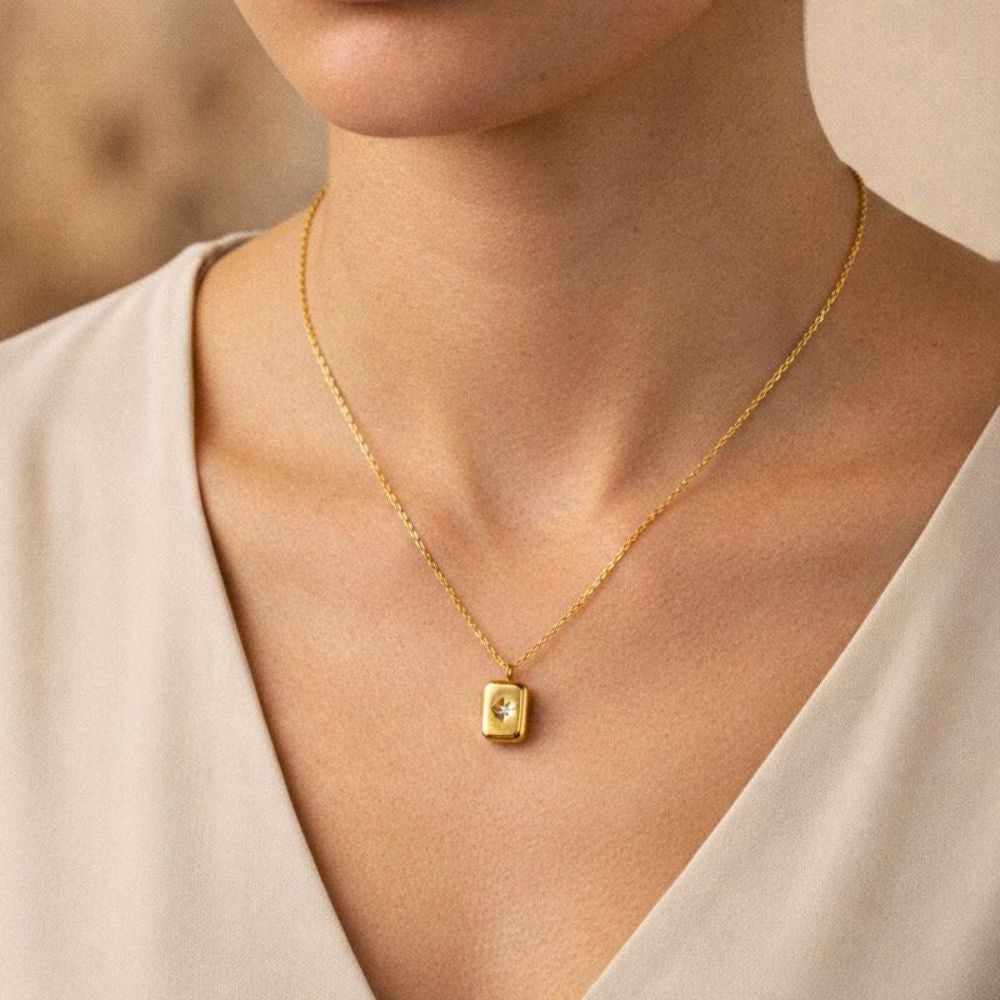 Mini star pendant necklace in 18K gold plated stainless steel with cubic zirconia