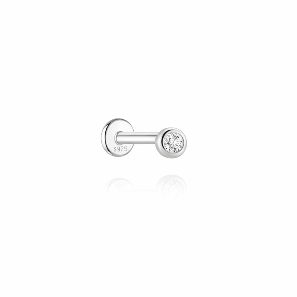 2mm moissanite stud earrings in 925 sterling silver for cartilage and lobe piercings