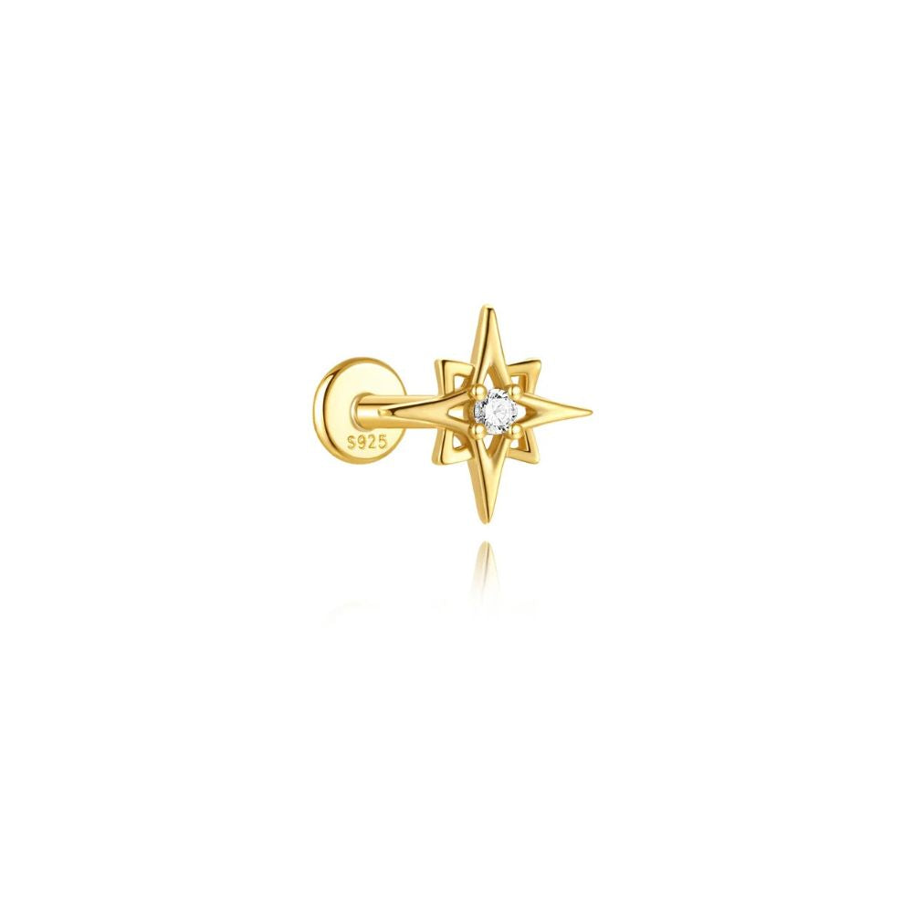 Nova Stud gold star stud earring in 925 sterling silver with cubic zirconia