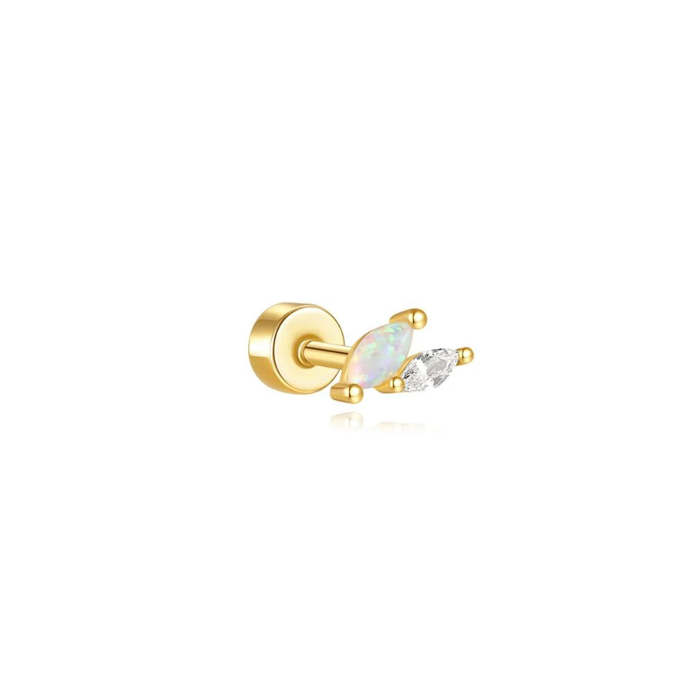 Minimal opal stud earring in 925 sterling silver for tragus, helix and ear stack styling